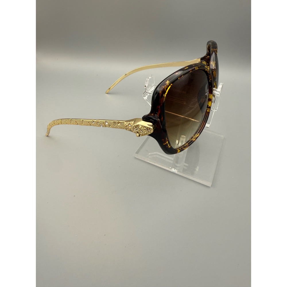Tortoise Gold Snake Rhinestone Oversized Sunglasses Mob wife Edgy Glam Baddie